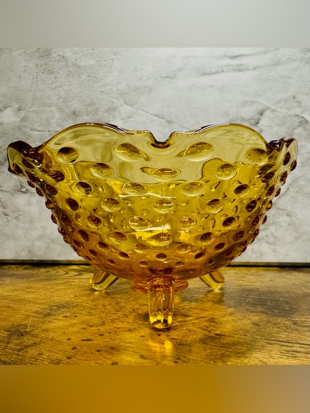 Fenton Colonial Amber American Hobnail Art Glass Footed Bowl Candy Dish - Picture 6 of 8